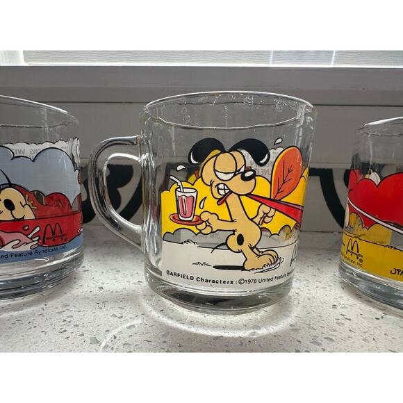 Vintage Set of 4 1978 McDonalds Garfield Odie Glass Coffee Mugs Cups Jim Davis - Picture 7 of 9